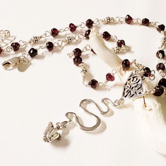 Sterling Silver Garnet Snake Necklace - Picture 2 of 16